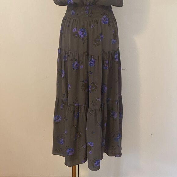 Rebecca Taylor Gray Silk Floral Maxi Dress Size 8 - Picture 8 of 12
